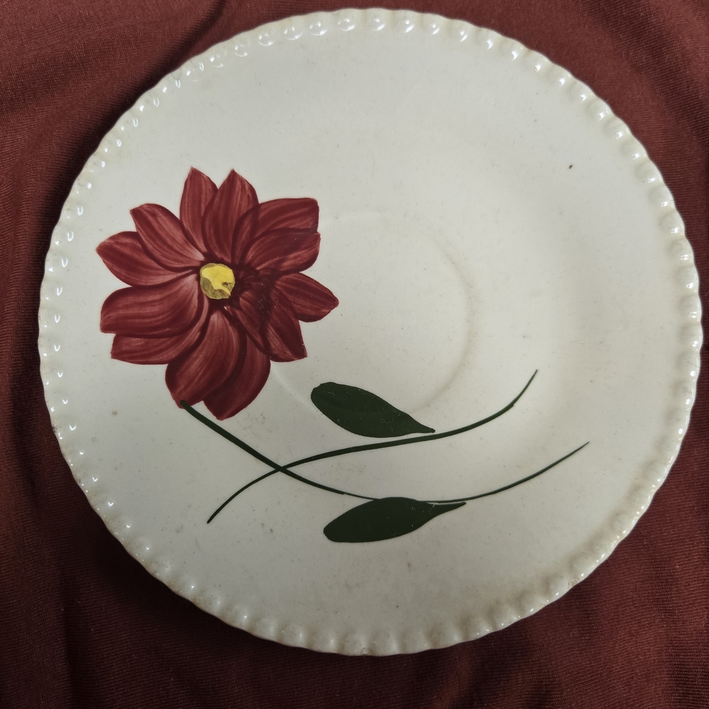White Dinner Plate with Red Floral Design